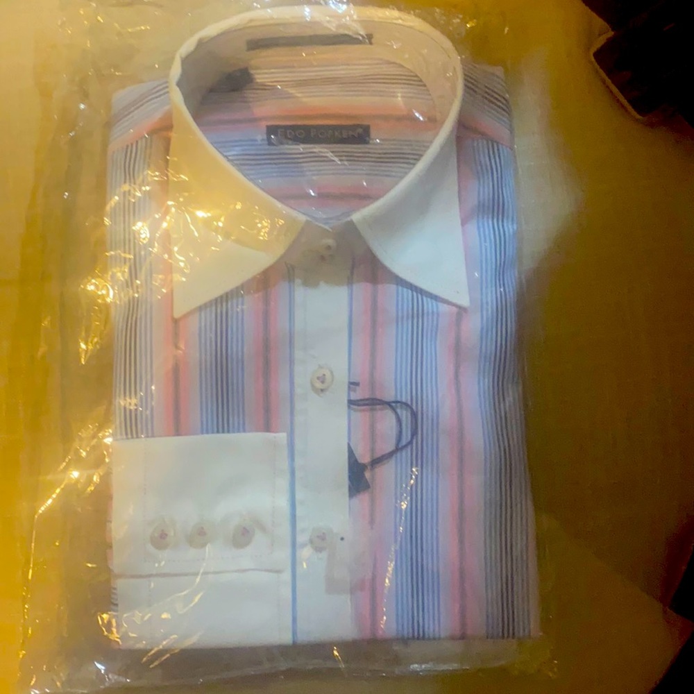Edo Popken button down pinstripe pink and blue S shirt